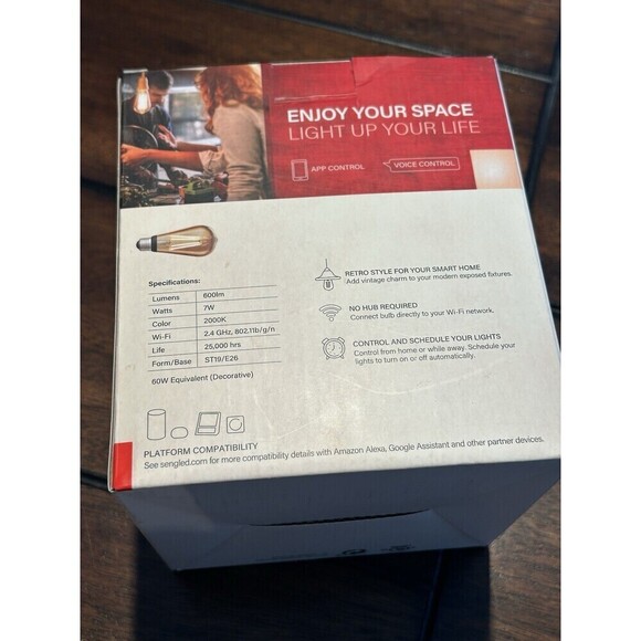 New Sengled Smart Light Bulbs, WiFi Light Bulbs, Vintage Filament Led 4 Pack - Picture 3 of 6